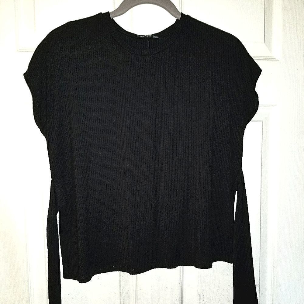 Express Black Ribbed Tie Front Tee Top XS